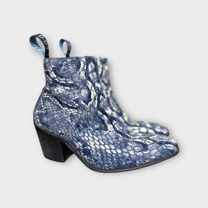John Fluevog Perry Boots 8 Men Blue Embossed Leather Snakesin Ltd Ed '08